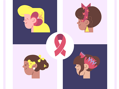 BREAST CANCER awareness asian awareness black breast cancer cancer character design divercity flower fose geometrical gradient head illustration lily minimal nation race simple woman