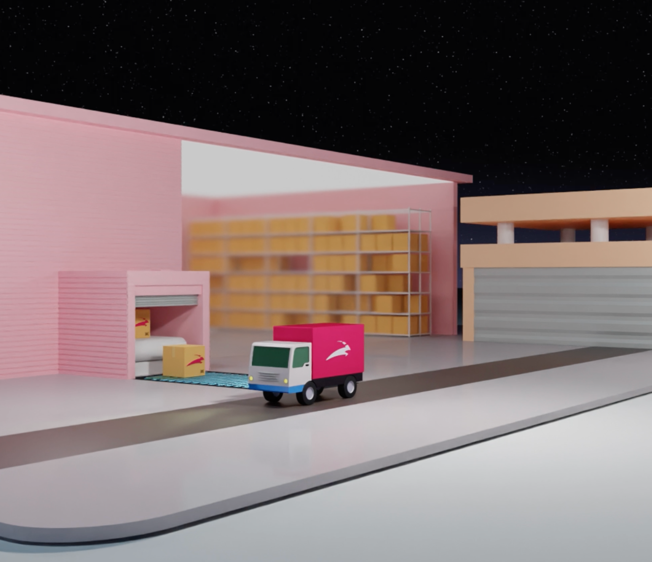 Loading done. Trip started. 3d animation blackbuck design india loads logistic transportation truck trucking network warehouse zinka