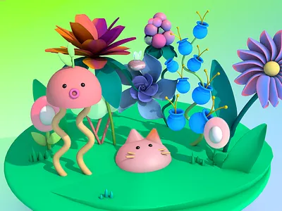 Forest flowers 3d animation design illustration ілюстрація