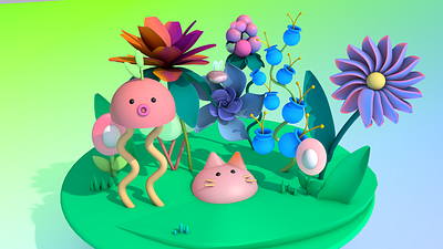 Forest flowers 3d animation design illustration ілюстрація