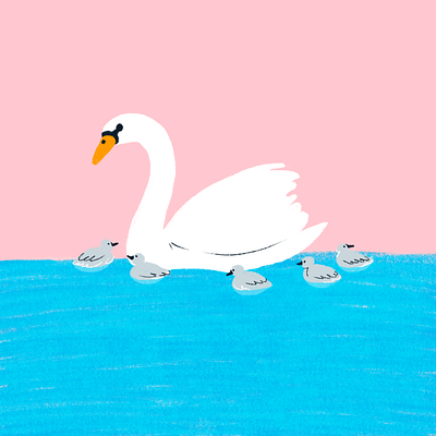 mama animals cute ducklings goslings illustration mama mom mother mothers day nature pond swan