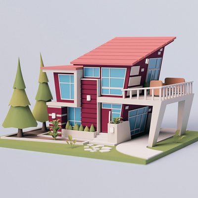 Cartoon Modern House modern modern house stylized