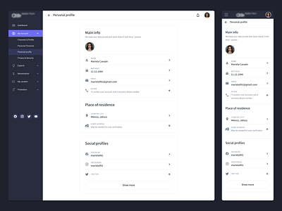Personal profile interface personal profile ui ux