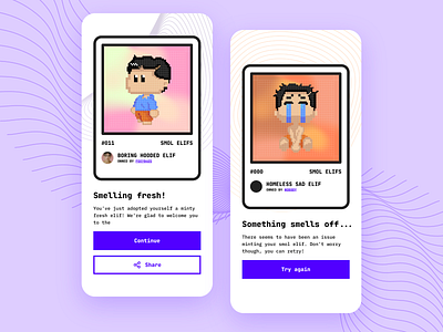 Smol elifs | Daily UI Challenge 011 (Flash message) app dailyui design feedback graphic design illustration mint nft pixelart ui