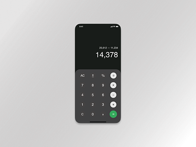 Mobile App - Calculator (Daily UI, Day 4) app calculate calculator calculator app calculator ui clean dailyui dailyui004 dailyui4 dark design flat ui ios iphone math minimal mobile product design ui ux