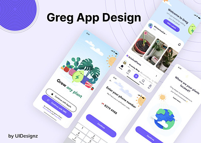 Greg App Design app dashboard design figma graphic design information mobile app design planting ui user experience user interface ux uxui design