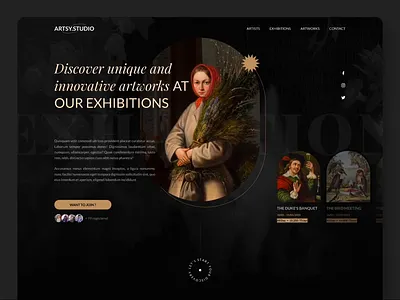 Artwork Studio Landingpage art art studio artwork collection creative design dark mode design graphic design interaction landing page minimal studio design ui ui design user interface design web layout web page website design