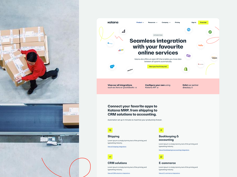 Katana - Website Integrations animation illustration integrations landing manufacturing products rebrand redesign seamless update uxui web website