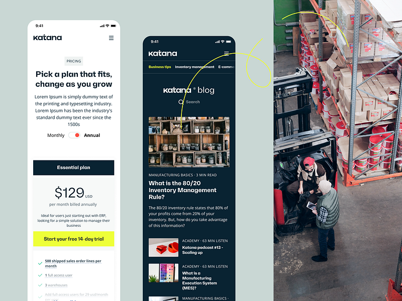Katana - Mobile animation blog erp illustration landing manufacturing mobile mrp pricing responsive site webdesign website