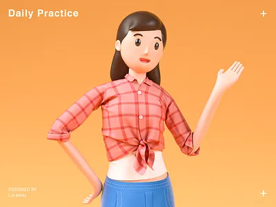 GIRL 3d 3d girl action c4d c4d girl cinema 4d clothing expression girl gui introduce jeans md orange shirt shoes smile t shirt yellow zbrush