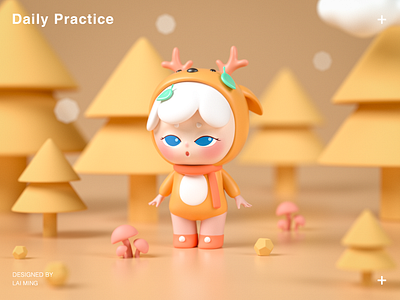 BLIND BOX 3d animal blind box c4d child children cinema 4d deer doll forest girl gui headgear leaf lovely mushroom pine stone tree zbrush