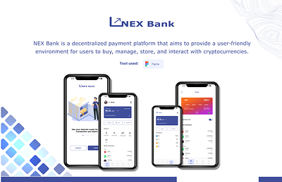 NEX Bank: A decentralized payment platform bank bills bitcoin case study crypto cryptocurrency decentralized defi design finance landing page mobile ui payment platform ui user experience user interface