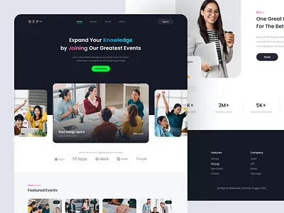Semina Event Landing Page business event landing page meetup startup ui ux web design website work