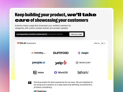 'Customers' page gradient grid header landing mesh typography