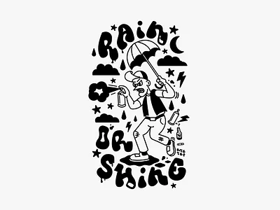 Rain or shine artist black and white graffiti illustration mural noah levy spray paint street art