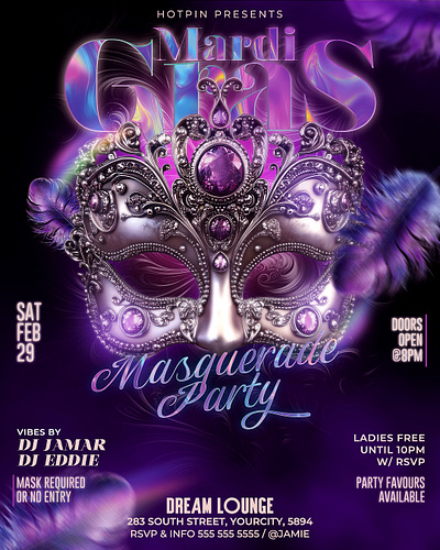 Mardi Gras Flyer Template carnival club flyer design dj flyer flyer flyer design graphic design instagram post invitation nightclub party flyer print social media template