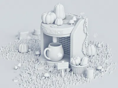 Pumpkin Juice WIP! 3d 3d illustration 3d illustrator blender cinema 4d coffee cozy design diorama fall forest grass halloween illustration isometric machine octane pumkin wip