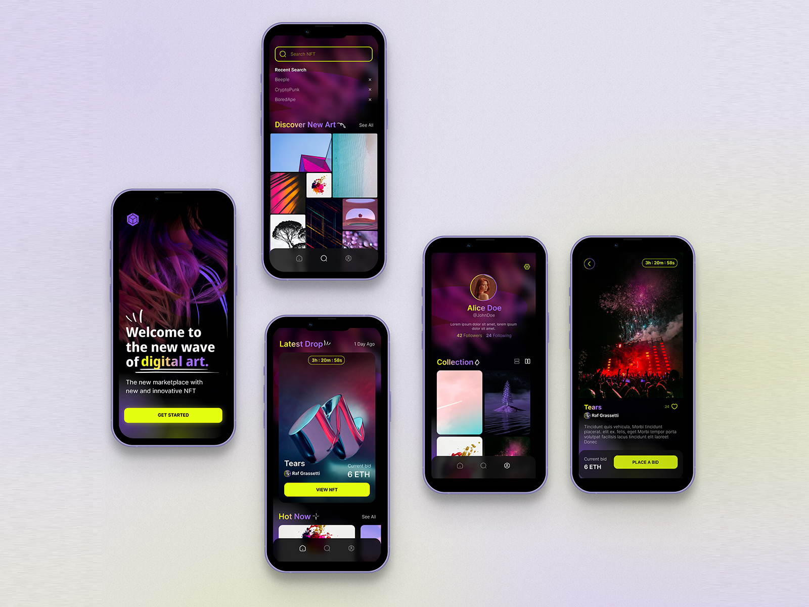 NFT Marketplace App app bitcoin blockchain branding crypto design graphic design marketplace mobile nft ui web3