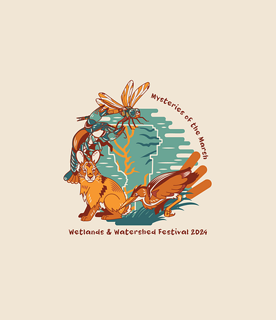 Wetlands Festival Illustration bird dragon fly festival fire sprung georgia graphic design illustration nature outdoors rabbit swamp vector water wetlands wildlife