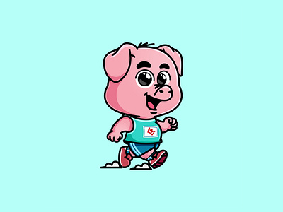 Runner Pig adorable animal branding cartoon character cute graphic design illustration kawaii logo mascot pig vector