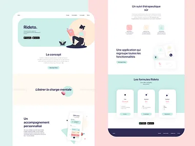 Rideto - Therapeutic app branding branding design clean ui geometry illustration landingpage pink pricing plan uidesign webdesign