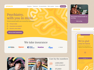 Virtual Mental Healthcare Webpage by SPOKEN consulting doctors emotional goodness health insurance healthcare informative design landing page mental health mental health blog mental wellbeing mindfulness patients psychiatery therapy treatment user interface ux vibrant colors virtual visits webpage