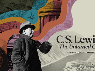 C. S. Lewis & The Untamed God branding christian collage conferecne cs lewis design god graphic design illustration photo collage psychedelic shapes texture theology typography warpy
