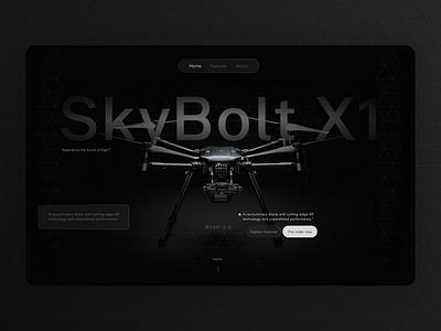 Drone Product Landing page (Daily UI #3) dailyui darkmode darkui drone figma herosection product tech ui uiux webdesign