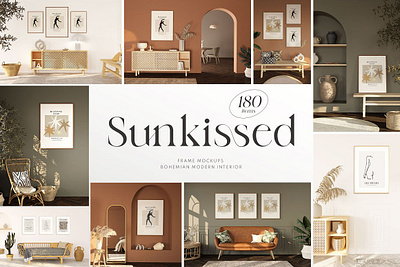 SUNKISSED Frame Mockups + Interiors bedroom mockup boho mockup bundle mock ups frame mockup interior mockup lifestyle photo living room mockup poster mockup room mock up stock images mockup wall art mockup wall frame mockup