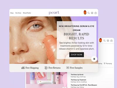 pearl : skincare products : shopping platform clean design design e commerce eye cream illustration japanese beauty landing page lavender color palette luxury model online shop platform product delivery product design product ordering skincare skincare products user interface uxui web design