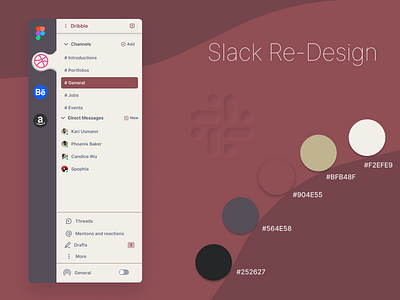 Slack Re-Design challenge color palette nav navigation re design sidenav slack ui untitledui