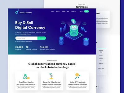 Crypto Currency Website Design 3d 3d animation bitcoin wallet coinbase cryptocurrency dailyui design future gradiet isometric landing page trend design 2020 uiux vector website