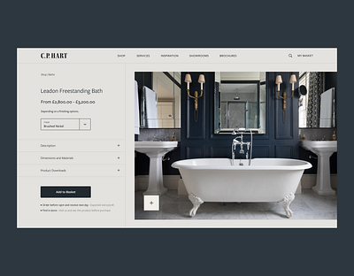 Luxury Designer Bathrooms - Product Page bathrooms clean design designer interface luxurious minimal ui user experience user interface ux web design website