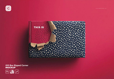 Gift Box Ripped Corner Mockup anniversary birthday bow box celebration festive greeting holiday mockup package party photoshop psd template valentine wrap xmas