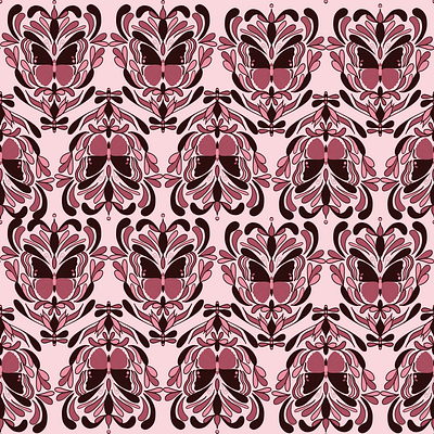 Boho Nouveau Butterfly 1.2 Pink Burgundy Pattern Pink BG bohemian boho butterfly insect pattern repeat seamless surface pattern design symmetry