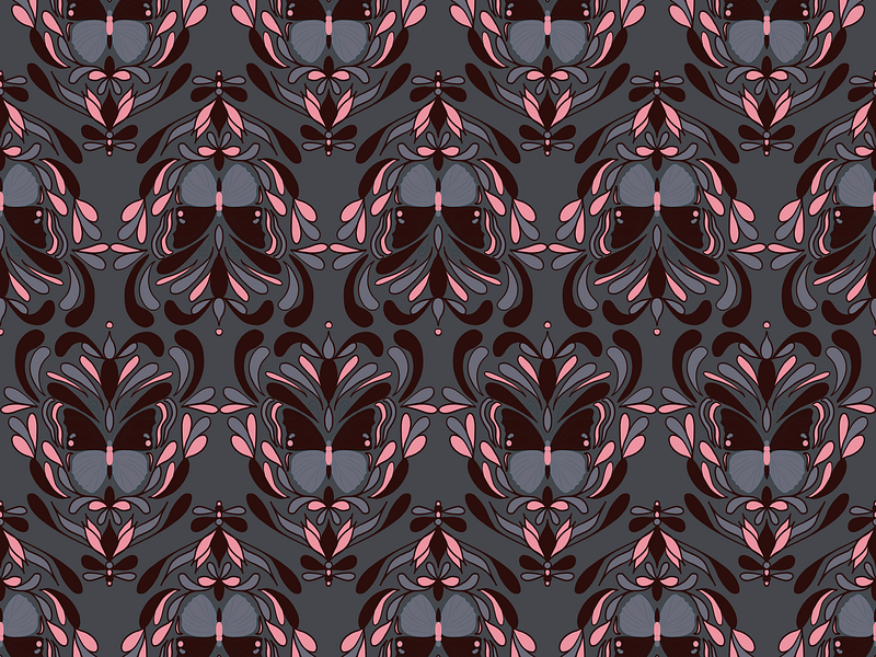 Boho Nouveau Butterfly 2.0 Burgundy Grey Pattern Dark Grey BG art deco art nouveau bohemian boho butterfly insect pattern repeat seamless surface pattern design symmetry