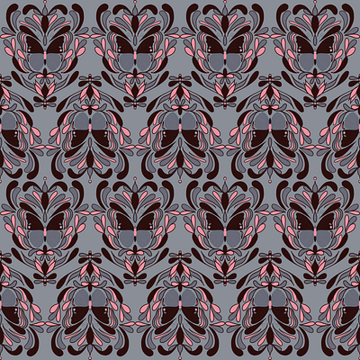 Boho Nouveau Butterfly 2.1 Burgundy Grey Pattern Light Grey BG art deco art nouveau bohemian boho insect pattern repeat seamless surface pattern design symmetry