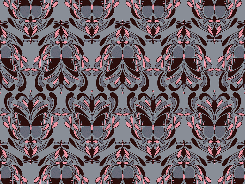 Boho Nouveau Butterfly 2.1 Burgundy Grey Pattern Light Grey BG art deco art nouveau bohemian boho insect pattern repeat seamless surface pattern design symmetry
