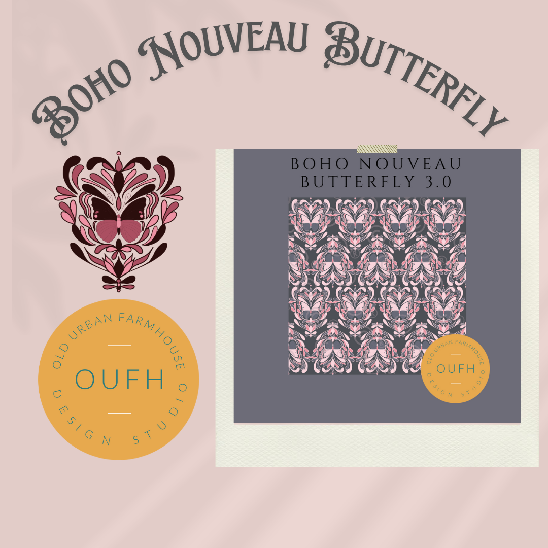 Boho Nouveau Butterfly art deco art nouveau bohemian boho butterfly insect pattern repeat seamless surface pattern surface pattern design symmetry