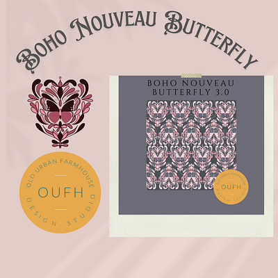 Boho Nouveau Butterfly art deco art nouveau bohemian boho butterfly insect pattern repeat seamless surface pattern design symmetry