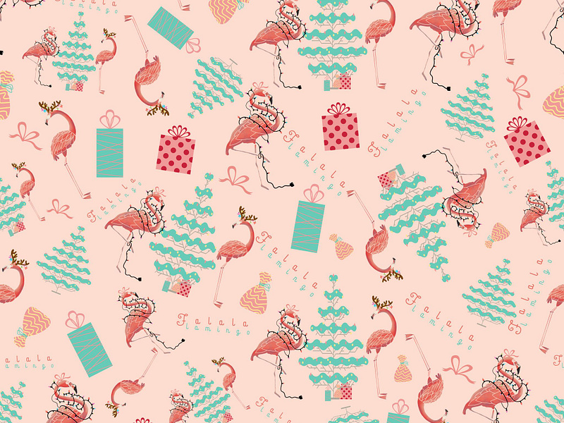 Christmas Flamingos Pattern abstract christmas desert falala flamingos gifts holidays midcentury modern palm springs pattern presents repeat retro seamless surface pattern design tree vintage