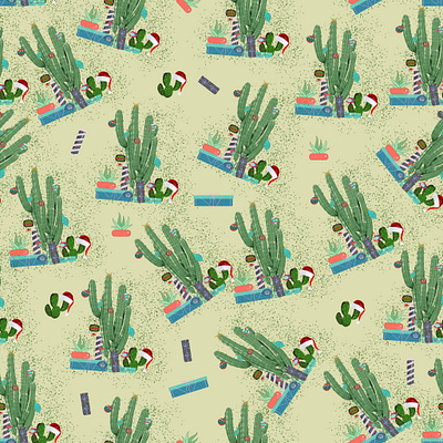 MidCentury Cactus Christmas Tree Pattern cactus christmas desert gifts holidays midcentury modern pattern presents repeat seamless surface pattern design tree