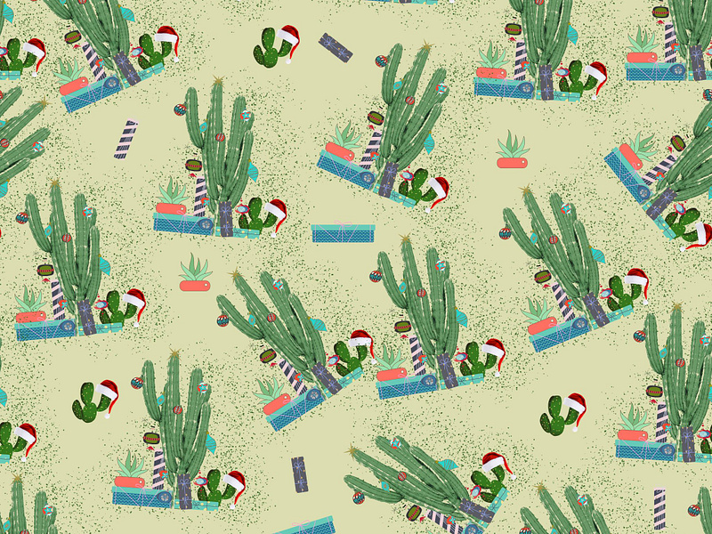 MidCentury Cactus Christmas Tree Pattern cactus christmas desert gifts holidays midcentury modern pattern presents repeat seamless surface pattern design tree