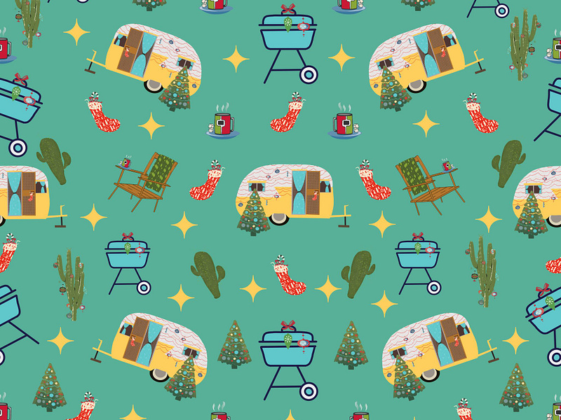 MidCentury Desert Christmas Vintage Trailer Pattern 1950s 1960s christmas holidays midcentury modern pattern repeat retro seamless surface pattern design trailer vintage