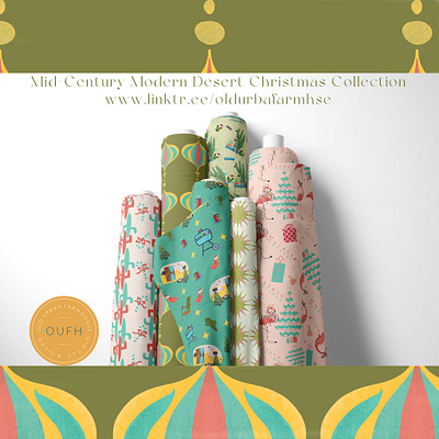 Mid-Century Modern Desert Christmas Collection on Fabric
