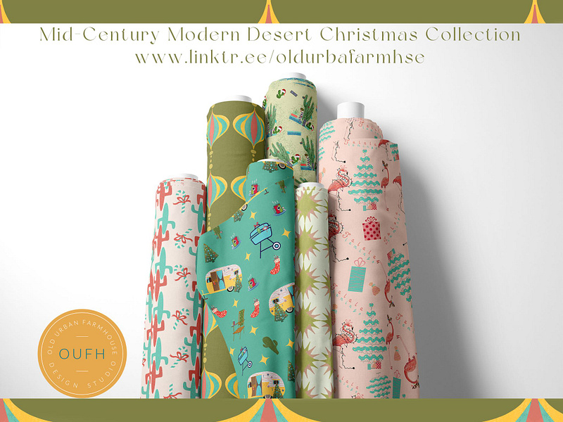 Mid-Century Modern Desert Christmas Collection on Fabric