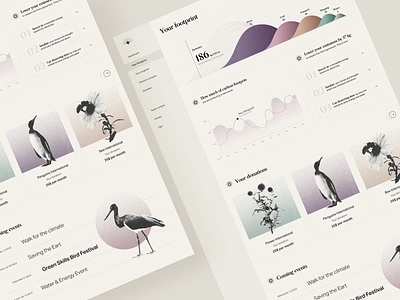 Carbon Footprint dashboard - concept design animals carbon carbonfootprint card cardboard collage data data visualization design diagrams eco eco friendly flower grain navigation photo typography ui ux web