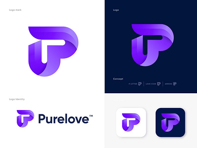 purelove logo, p logo, love heart symbol Modern futuristic logo 3d a b c d e f g h i j k l m n abstract logo app brand branding gradient logo heart logo icon identity lettering logo logo designer love logo minimalist logo modern logo o p q r s t u v w x y z p logo purple color typography