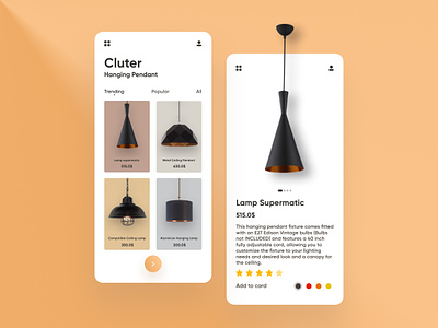 Cluter Hanging Lamp App app bulb design ecommerce figma furniture hanging home home decor interior lamp light minimal product smart home ui ux