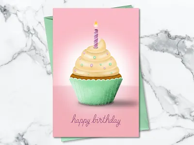 Happy Birthday Card bday bday card birthday card celebration cupcake cupcakes dessert digital art digitalart envelope etsy handlettering happy happy bday happy birthday illustration lettering procreate product sketch